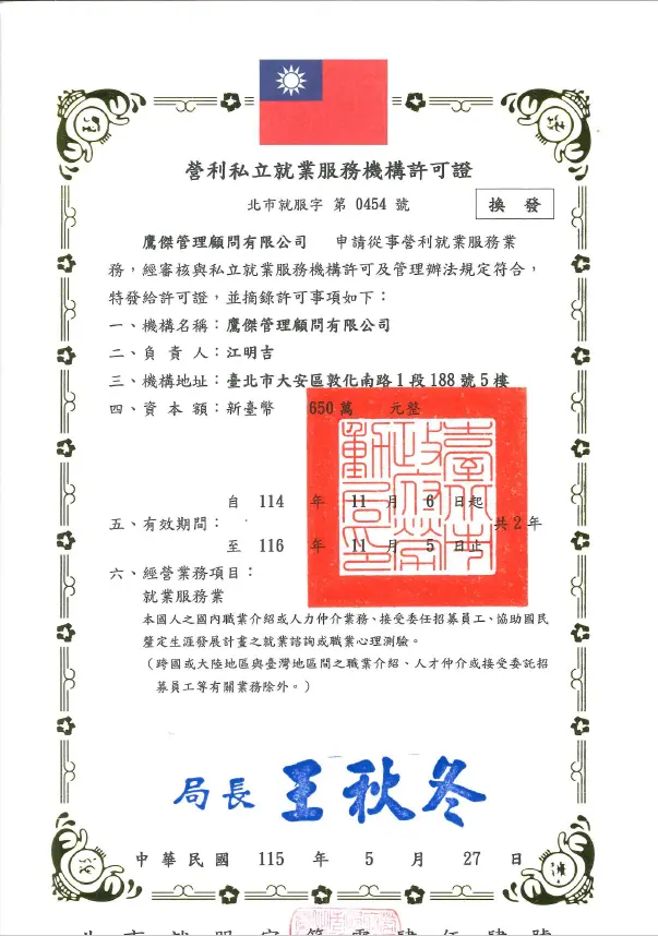 私立就業服務機構許可證2026